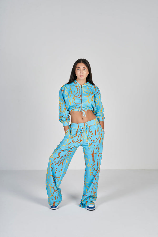 Marble Crop Hoodie - Blue