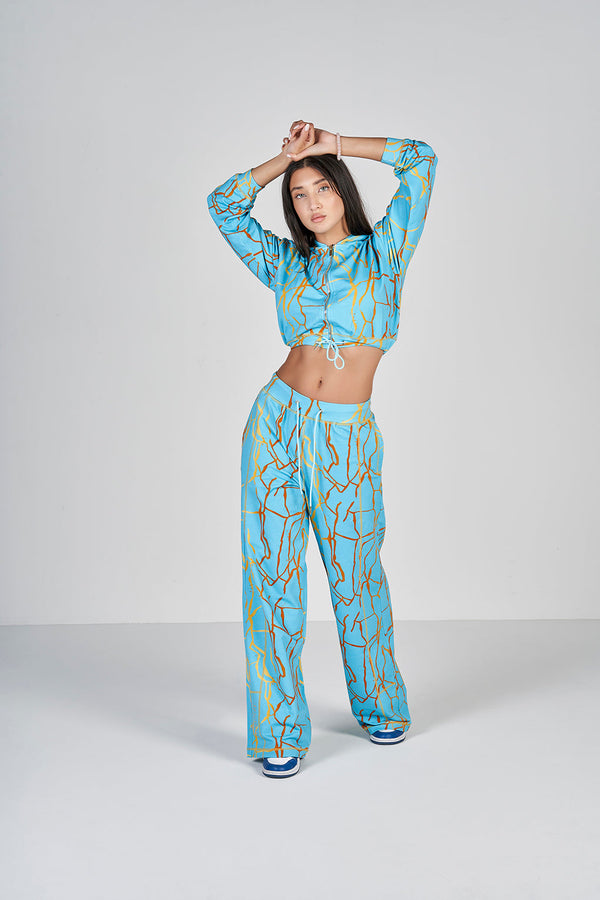 Marble Crop Hoodie - Blue