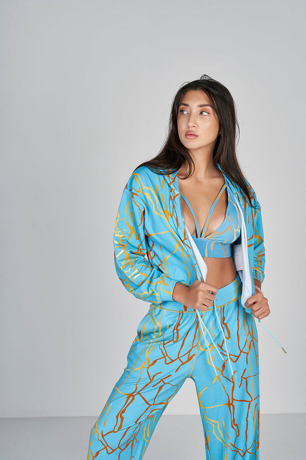 Marble Crop Hoodie - Blue